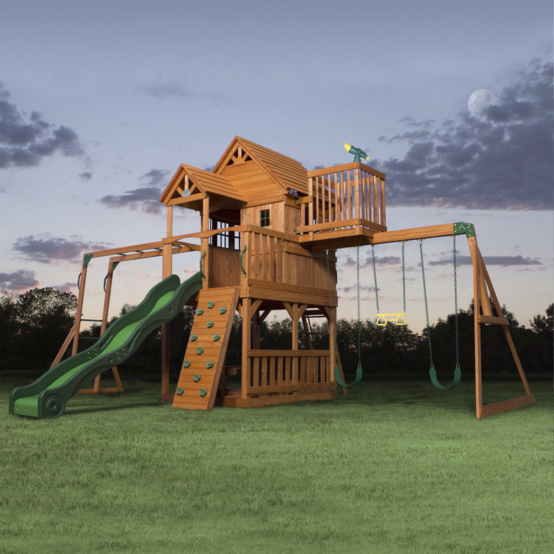 Skyfort II Cedar Wood Swing Set with Slide and Swings