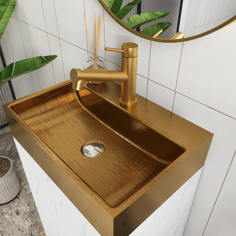 Meuble-lavabo autoportant de 20 po en marbre blanc avec comptoir intégré en acier inoxydable 304 brossé, Blanc