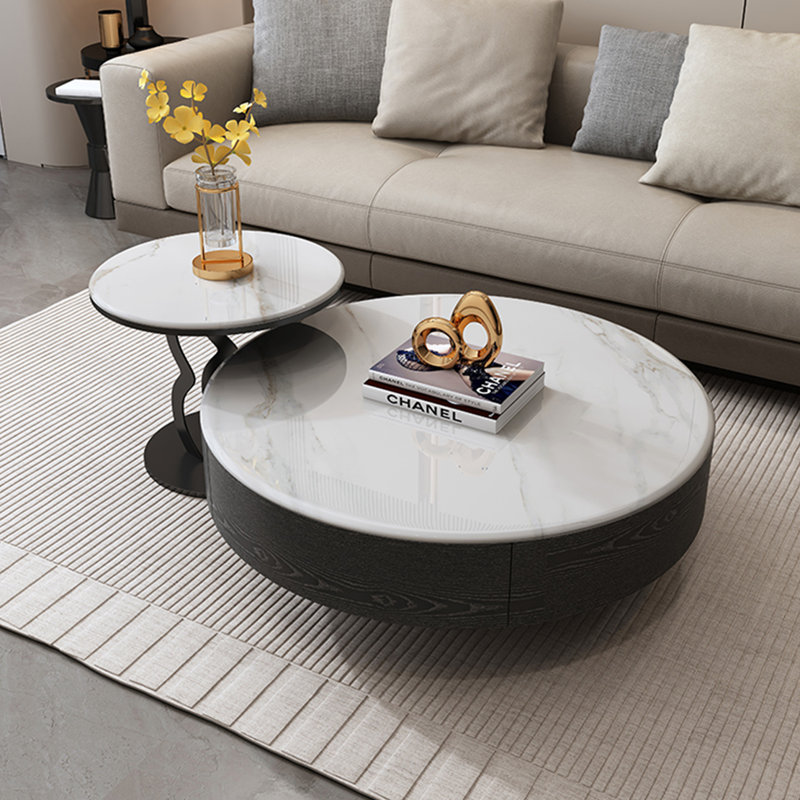 Table basse italienne ronde en pierre supercristalline, Blanc