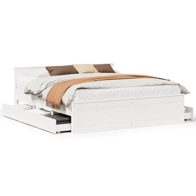 Heinle Solid Wood Storage Bed, Super King (6'), White