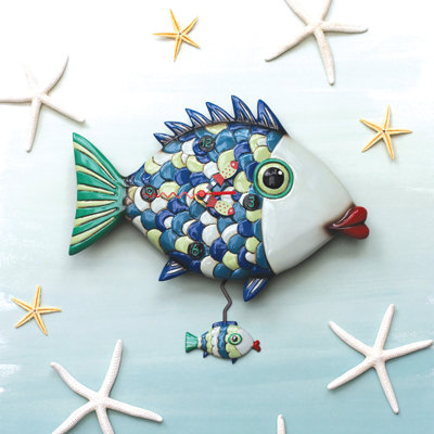 Allen Designs Fishy Lips Chum Battery Operated Sculpted Pendulum Wall Clock 12 Inch