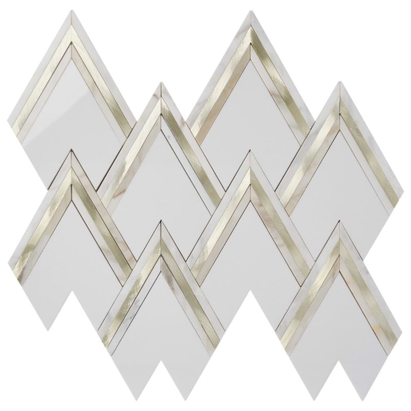 VZAG By Vanessa Deleon 13.20" x 16.92" Marble Mosaic Tile, White/Gold