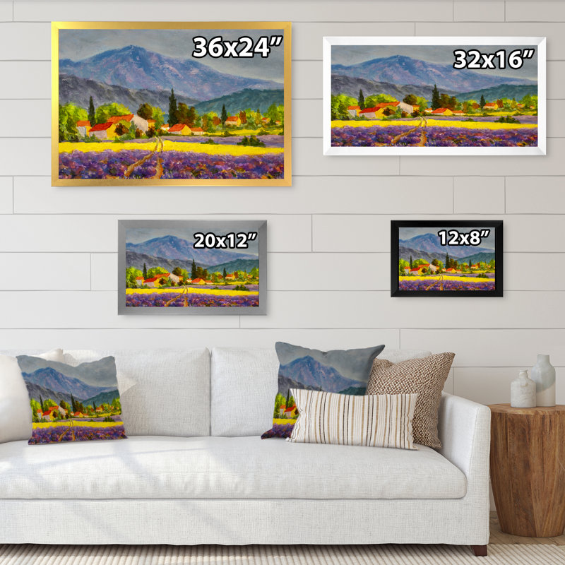 " Italian Lavender Field II ", 24" H x 36" W x 1" D, Silver Picture Framed