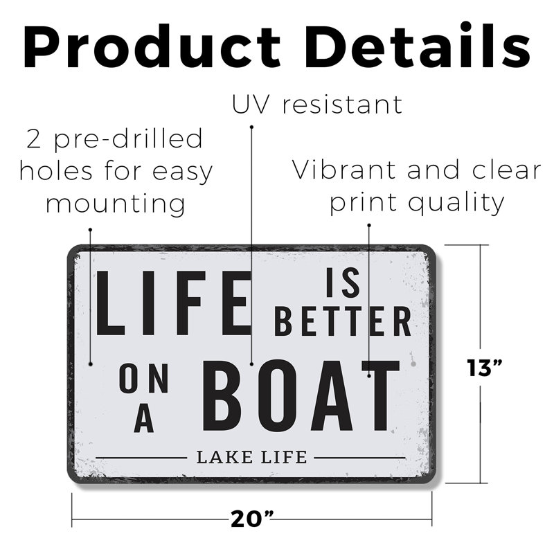 La vie est meilleure sur un bateau, panneau en plastique de 13 po x 20 po, H 13 po x l 20 po x P 0,1 po