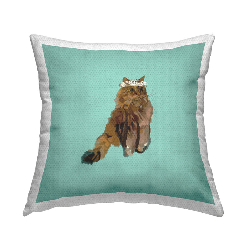 Coussin d'extérieur imprimé Fluffy Cat & Crown par Amelia Noyes