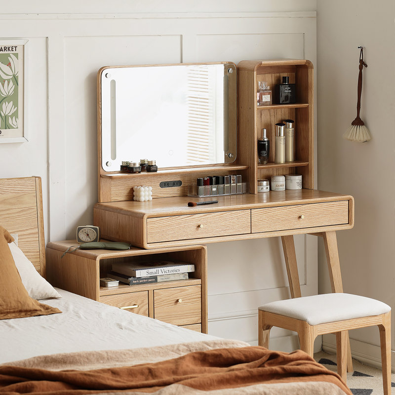 Commode Commode de table 100% chêne massif Dessus de table de bureau Commode de table compacte Accessoires de commode Largeur de rangement 90 cm Tiroir de rangement en bois naturel