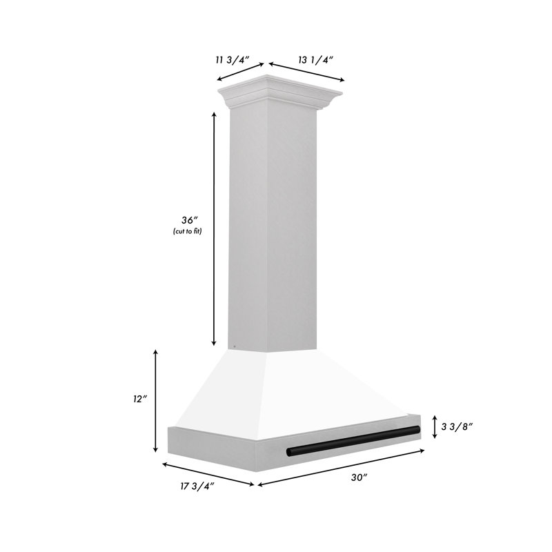 30" 400 CFM Ducted Wall Mount Range Hood, White Matte/Matte Black