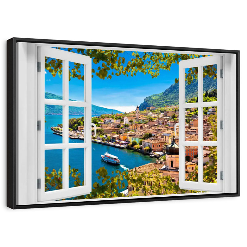 Fenêtre sur Limone Sul Garda, Cadre flottant noir, 37 po x 25 po