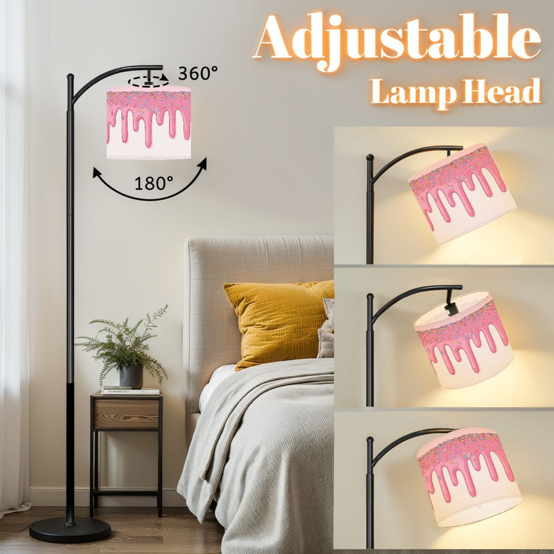 Lampe sur pied à arc avec abat-jour réglable givrage parsemée de jet de crème Lampe sur pied sans soudure 3 températures de couleur à haut gradateur avec interrupteur au pied pour la chambre à coucher