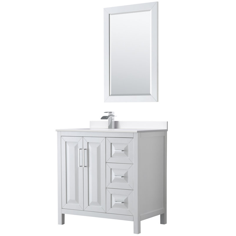 Daria 36'' W Single Vanity, White Cultured Marble, White, Polished Chrome
