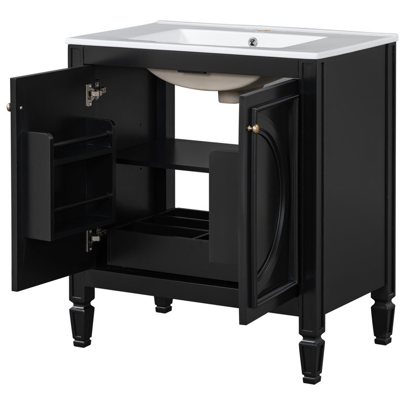Spacious Double Sink Vanity Set, Durable Wood & Ceramic, Vintage Style