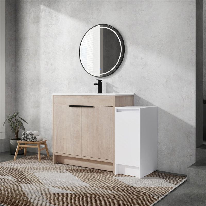 Meuble-lavabo autoportant de 48 pouces avec lavabo en céramique et armoires de rangement, porte à fermeture en douceur, armoire combinée 02436 + 0312, ensemble KD