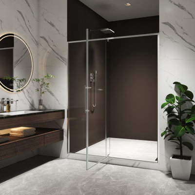 Porte de douche pivotante de 56 à 60 po ouverte à l'extérieur avec verre trempé de 5/16 po et nickel brossé, pince à arbre de rebond automatique, ajustement de 4 pouces pour une installation personnalisée, quincaillerie en acier inoxydable 304, magnétique