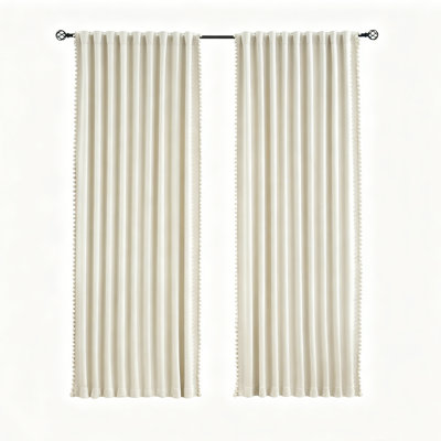 Ivory Pom Pom Blackout Curtains - Pencil Pleat, Energy Saving & Stylish