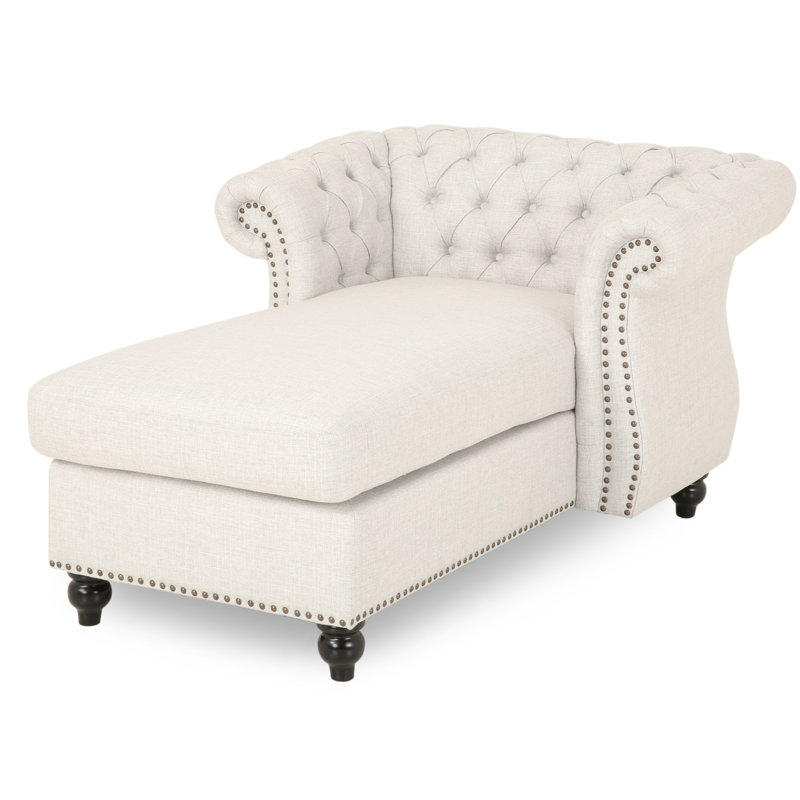 Méridienne capitonnée à accoudoirs roulés Hankins, Polyester beige
