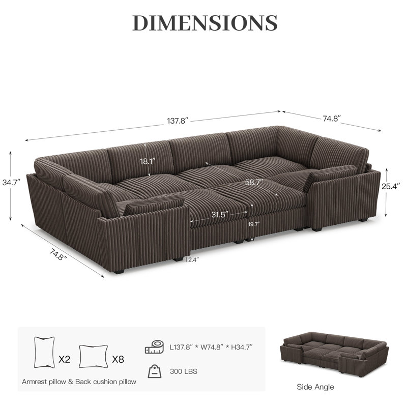 Canapé-lit modulaire large en velours côtelé Knaack, Velours côtelé brun moelleux