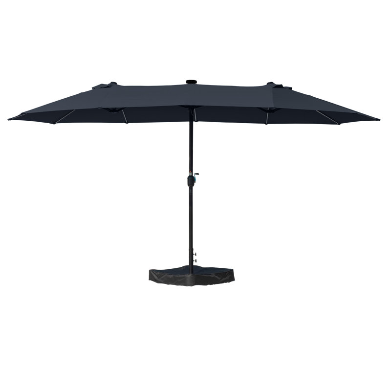 Parasol rectangulaire double face de 15 pi avec lumières solaires Kozyard, parasol de marché extérieur avec manivelle, base incluse, résistant aux rayons UV pour la piscine, la cour et le jardin Bleu marine