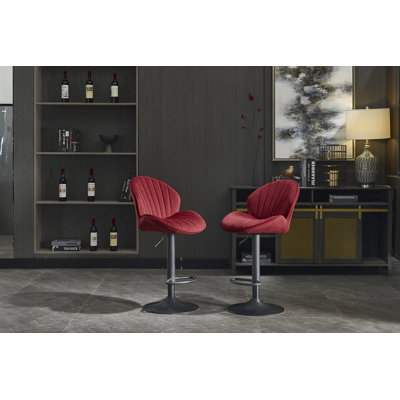 Ensemble de 2 tabourets de bar - tabourets réglables avec dossier et repose-pieds, chaises de bar à hauteur de comptoir pour la cuisine, pub -RED