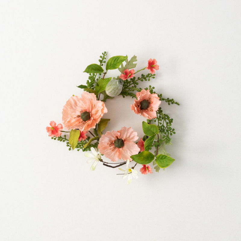Couronne de coquelicot artificielle pêche, L 11,25 po x H 11,25 po x P 2,5 po