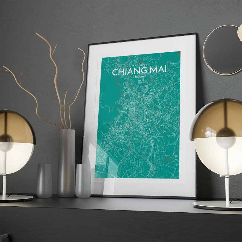 Chiang Mai City Map in Nature 1 Piece Wall Art, 17cm H x 11cm W x 0.05cm D