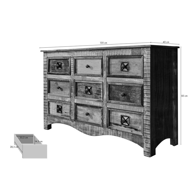 Nature Of Spirit Solid Wood 130cm W 9 - Drawer Chest of Drawers
