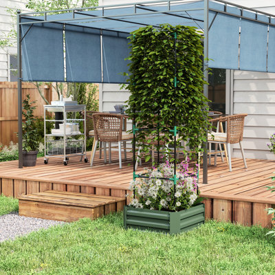 Galvanized Raised Garden Container, 24"X24"X11.41", With Tomato Trellis Support, , For Backyard, Garden, Patio 24"X24"X11.41" Steel Bed, Climbing Plants, Outdoor Planter, Landscaping