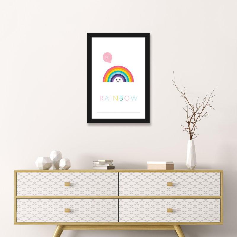 Rainbow - impression d'art graphique, Blanc, H 24 po x l 16 po x P 1 po, Papier encadré noir