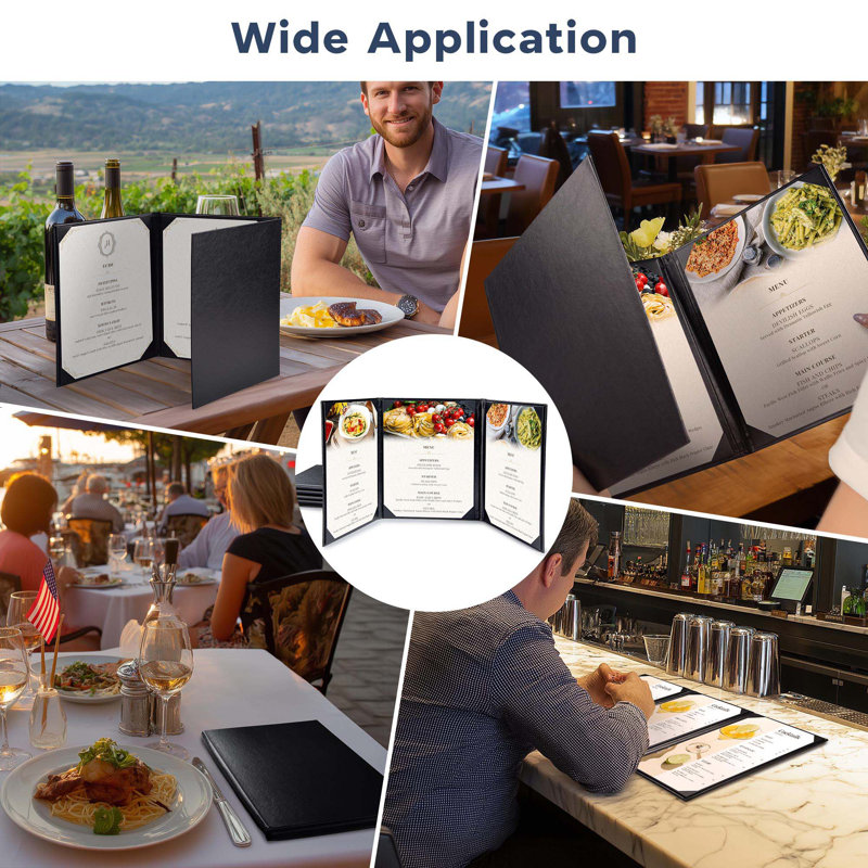 Porte-menu WeChef pour restaurant 8,5 po x 11 po à 3 volets en cuir PU, 8,5 po x 11 po - À trois volets