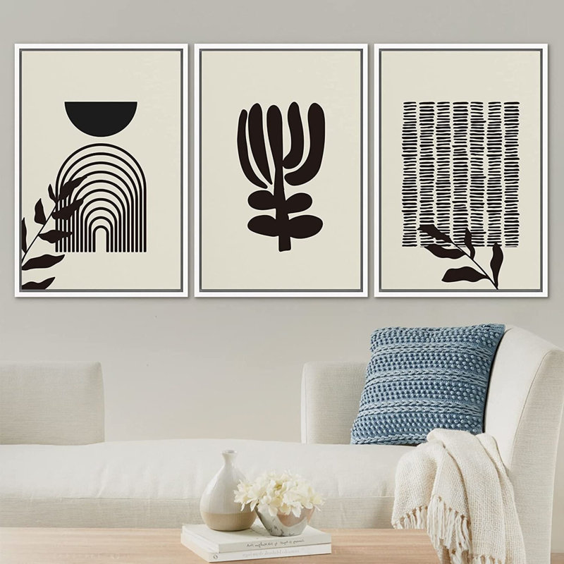Modern Geometric Abstract Canvas Print Set with White MDF Frame