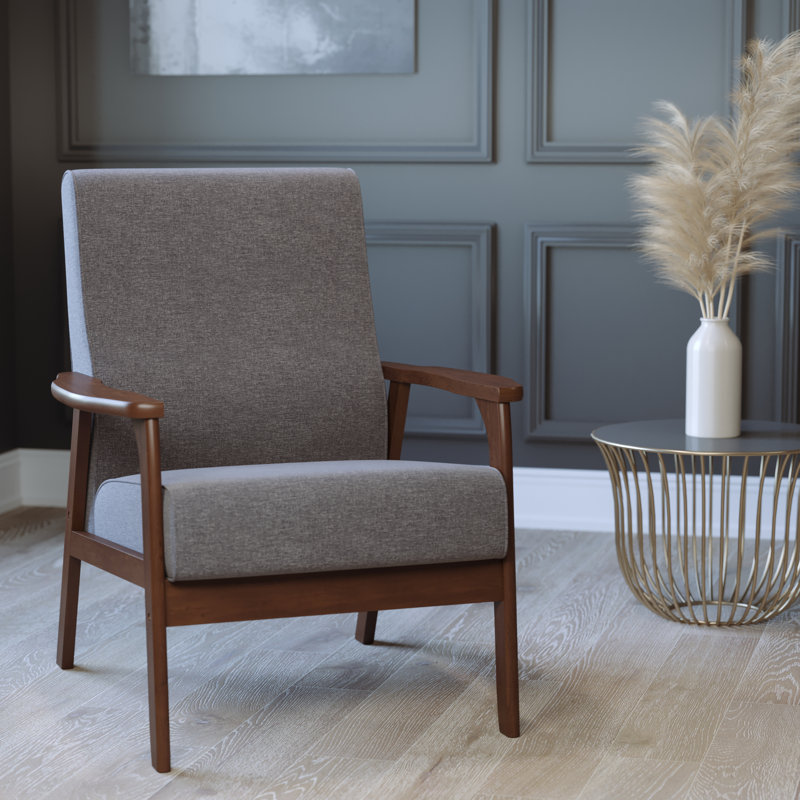 Commercial Grade Upholstered Mid Century Modern Arm Chair with Wooden Frame and Arms