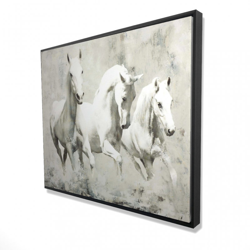 Trois chevaux blancs qui courent sur toile