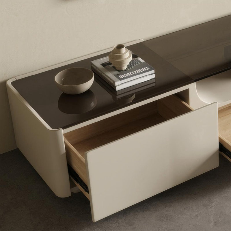 Meuble télé moderne en bois manufacturé blanc, H 15,75 po x L 70,87 po x l 15,75 po