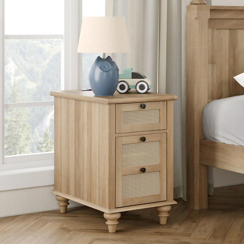 Table de chevet en rotin pour enfants avec station de charge pour chambre d'enfant