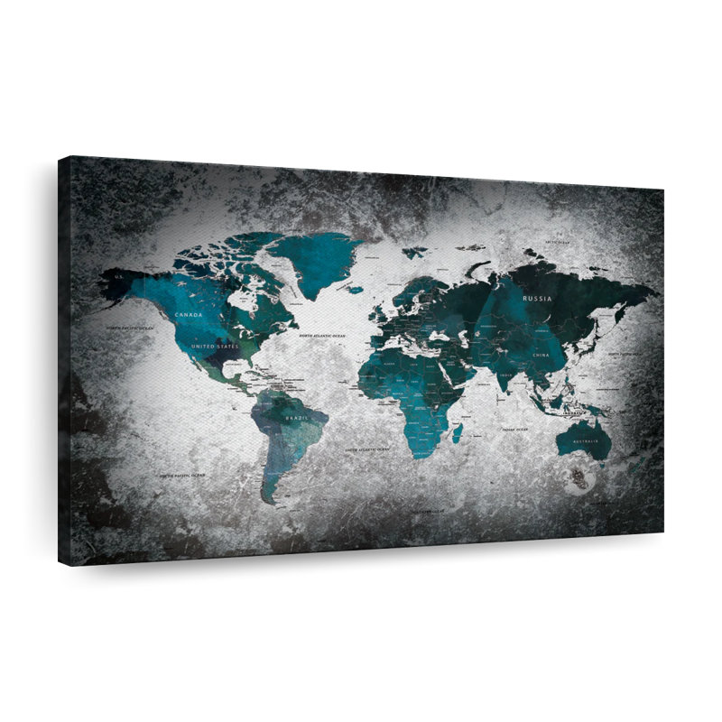 «Aged World Map XLI», reproduction sur toile tendue, H 8 po x l 12 po x P 1 po