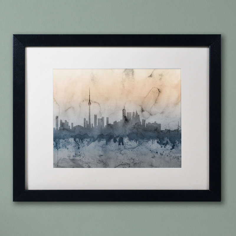 « toronto canada horizon v », reproduction d’impression sur toile encadrée, H 11 po x l 14 po x P 0,5 po, Noir