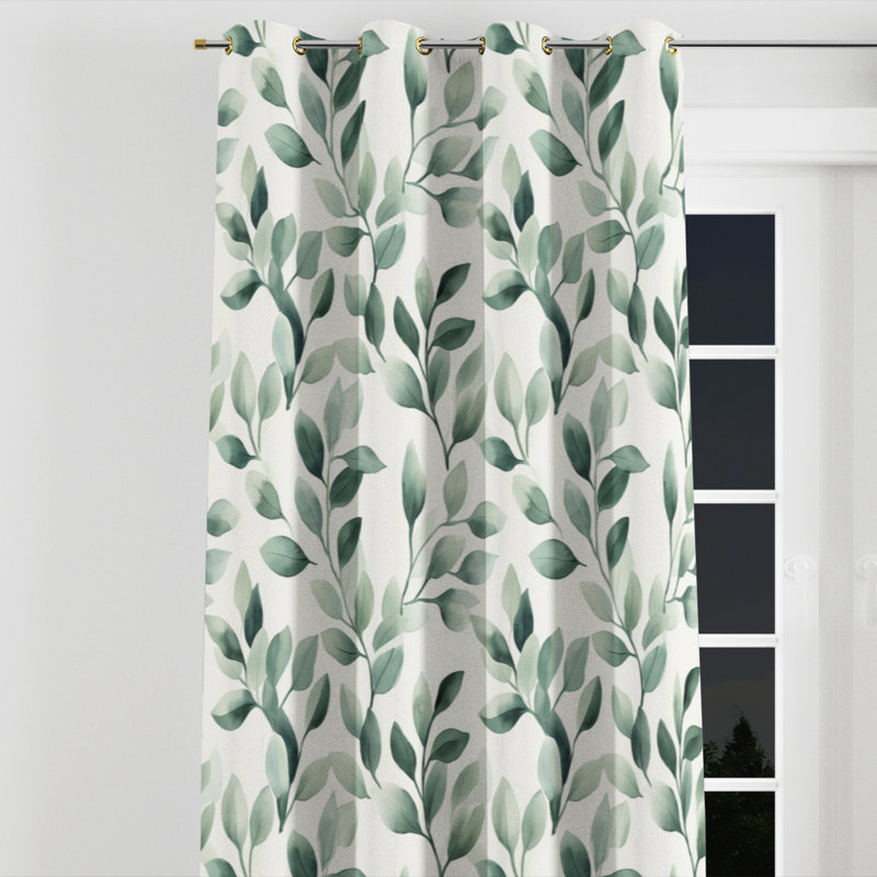 Rideaux abstraits pour chambre à coucher - Rideau moderne à œillets brise sauge - 1 panneau, L 52 po x L 108 po