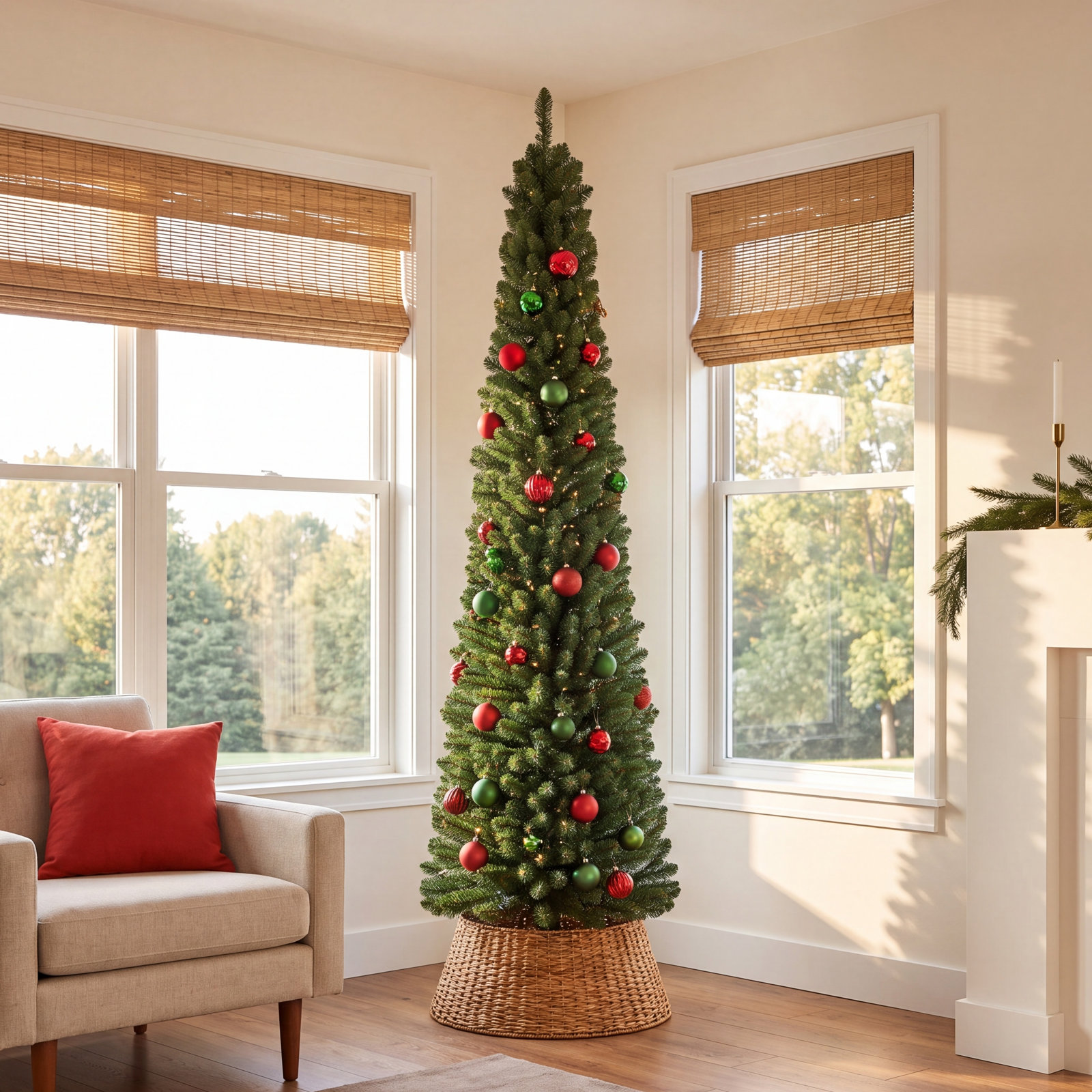 Slim Cashmere Flocked Pre-Lit Christmas Tree, 7'