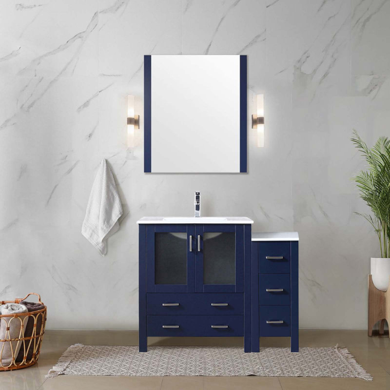 Meuble-lavabo polyvalent avec armoire latérale et accessoires haut de gamme, Marine