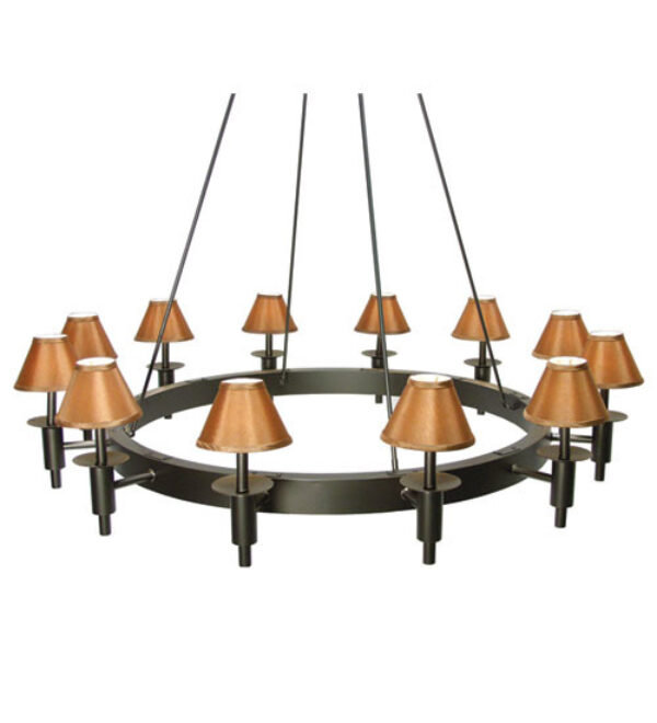 Lustre en roue de chariot unique et remarquable à 12 lumières Calais, Or Cortez, Trompette noire