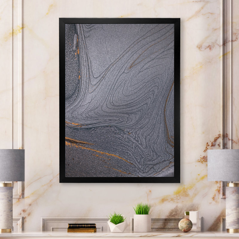 Dramatique gris fluide monochrome Art VI - décoration murale moderne sur toile, Cadre photo noir, H 20 po x l 12 po x P 1 po