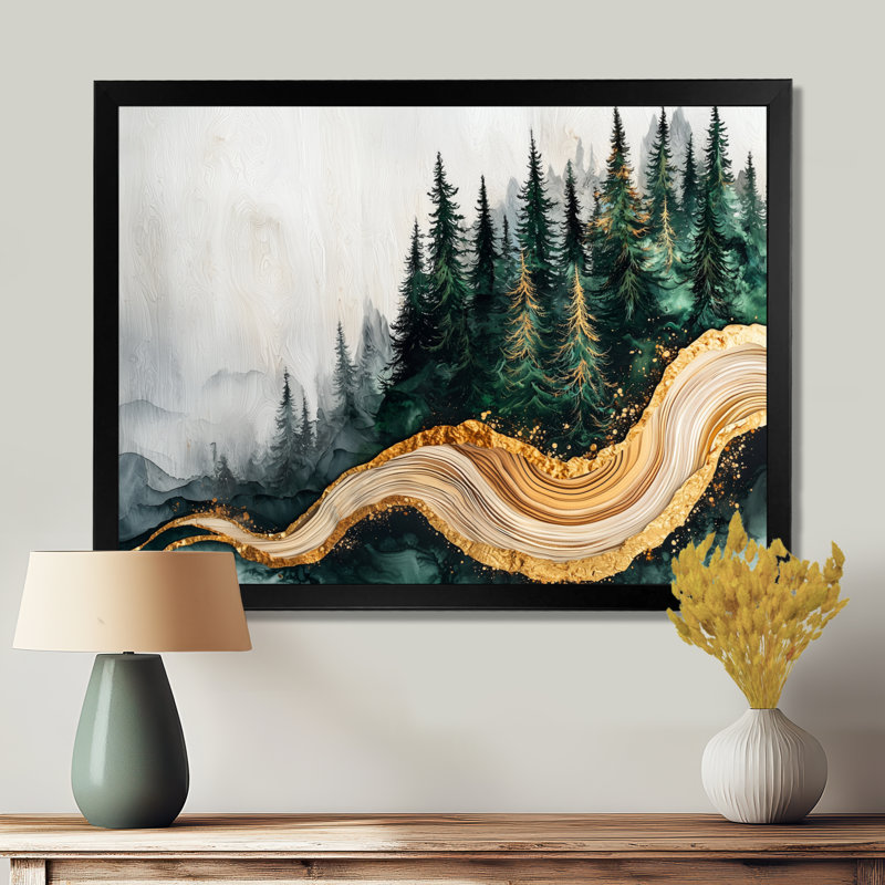 Forêt forêt de cristal émeraude I - forêt, art mural, H 34 po x l 44 po, Noir, Picture Framed