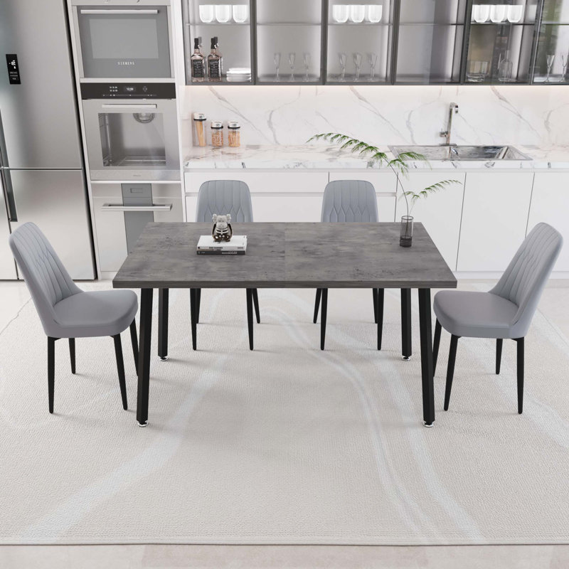 Table de salle à manger rectangulaire extensible de 55,12 à 70,87 po pouvant accueillir 4 à 6 personnes, avec 4 chaises de salle à manger rembourrées en tissu polyuréthane, table et chaises de cuisine, avec pieds en métal