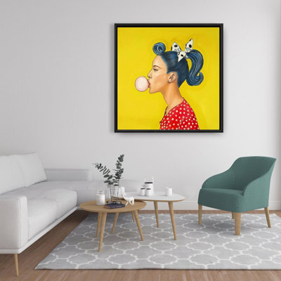 Retro Woman with Beautiful Ponytail - Framed Canvas Decor