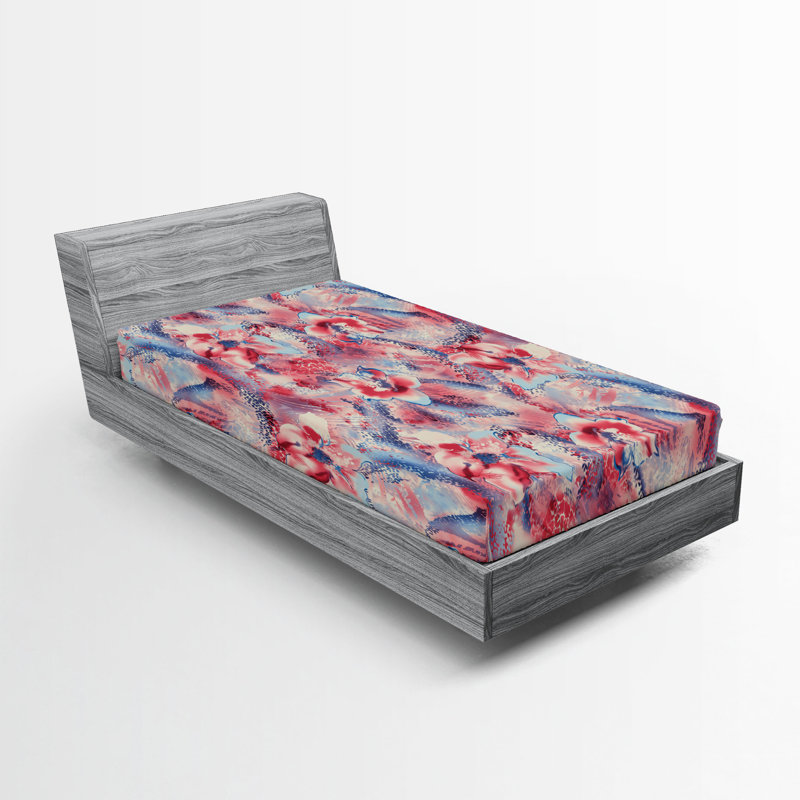Drap-housse rustique Ambesonne, Drap-housse simple TG, Corail foncé, bleu ciel / floral