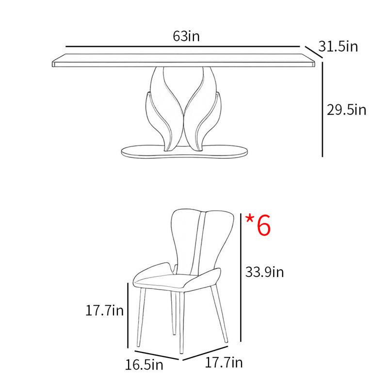 Modern simple light luxury dining table sets, 29.5"H x 63"L x 31.5"W