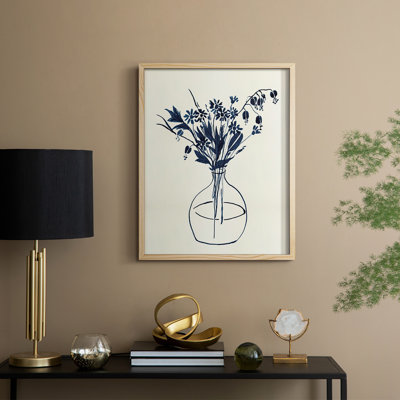 Indigo Floral Vase I Framed Print - Solid Wood
