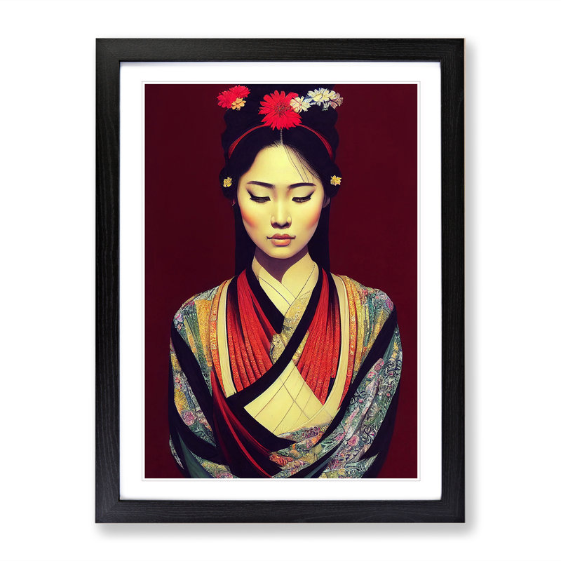 XV1022-4X A Beautiful Geisha No.2 - Print, Black Framed Paper, 66cm H x 48cm W