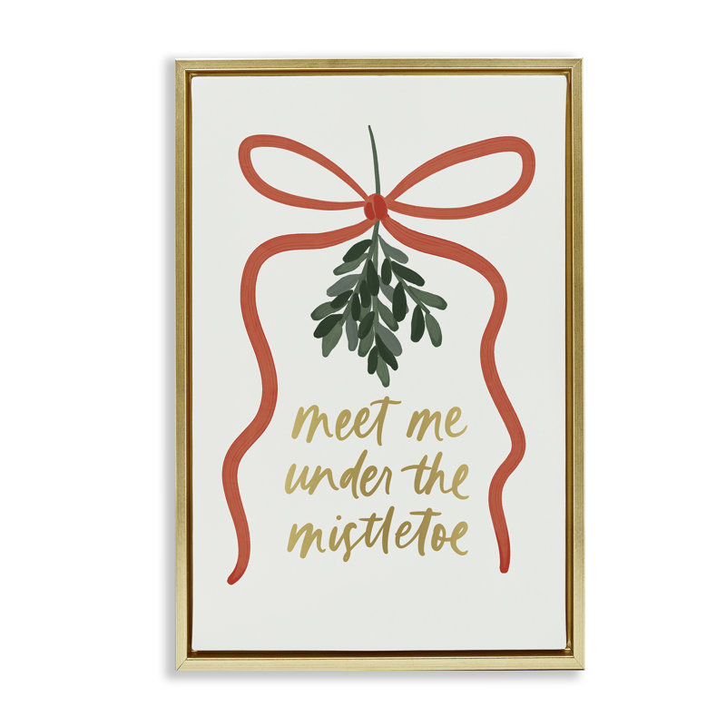 Toile de Noël «Under Mistletoe» par Amanda Houston, H 31 po x l 21 po, Cadre flottant métallique doré