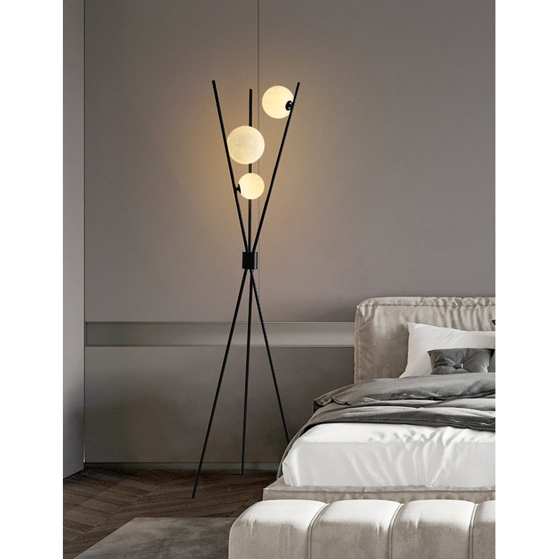 Elegant Crossed Pole Floor Lamp With Spherical Light Shades