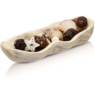 1 Pack 16 Inch Wavy Live Edge Dough Bowl Large Size Wood Rustic Dough Bowl Decorative For DIY Farmhouse Home Supplies Kitchen Decoration(Light Color)